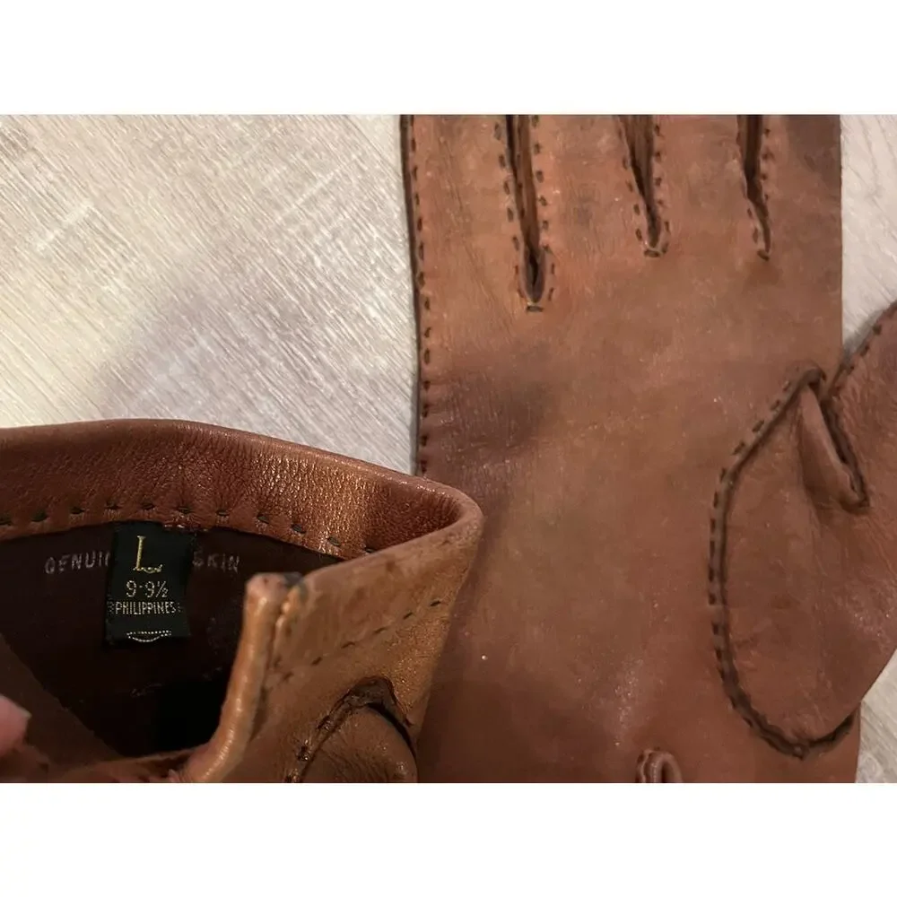 Vintage Fownes? Brown Leather Gloves Women’s Large 9-9.5 Driving Distressed